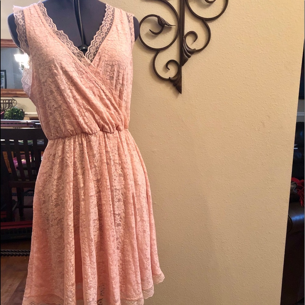 Anthropologie E Eloise light pink lace dress Med